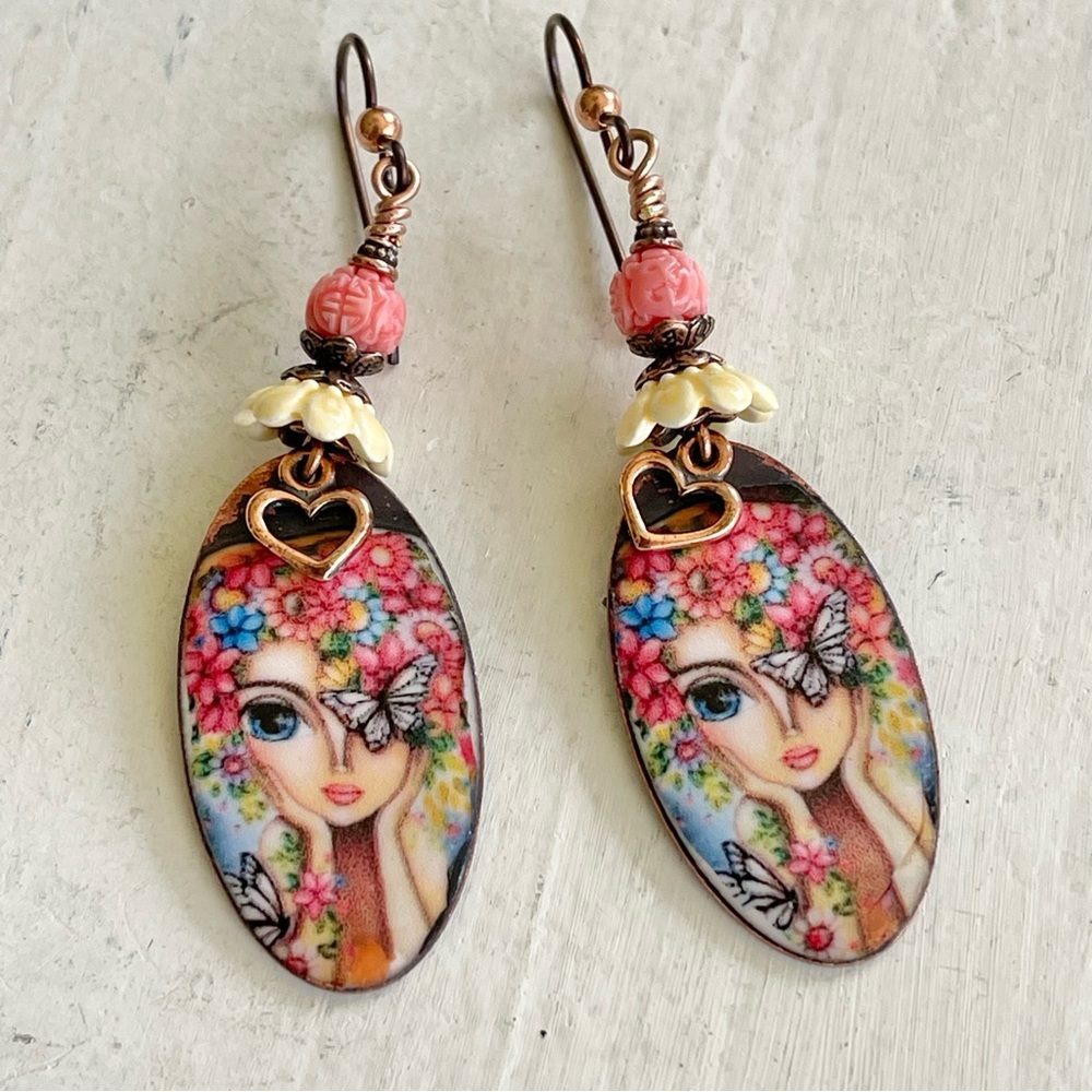 ARTISAN Earrings “Butterfly Garden Fairy” - Dangles - Picture 7 of 12